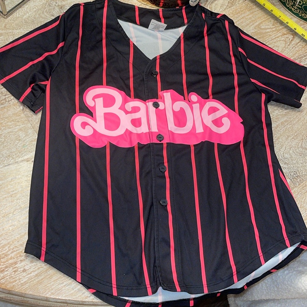 Malibu Barbie jersey in black and pink stripe Size Large